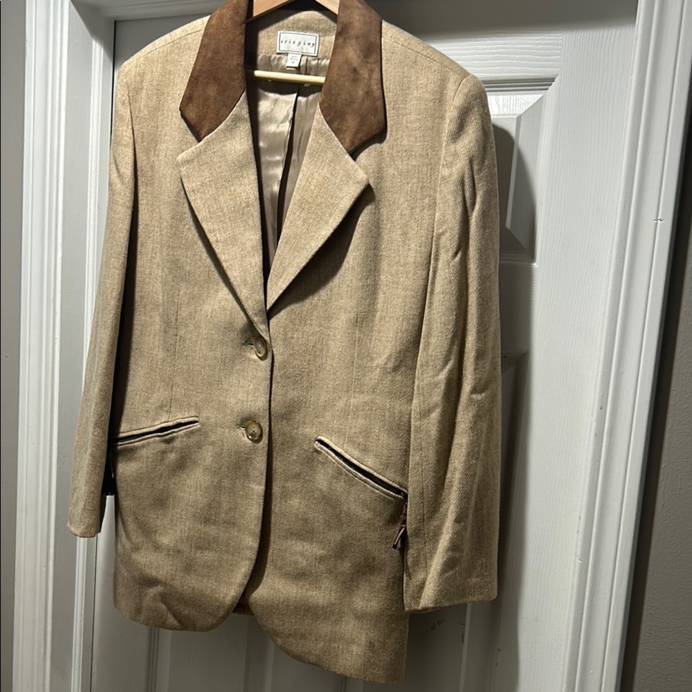 Elegant Tan Button-Down Midi Skirtsuit